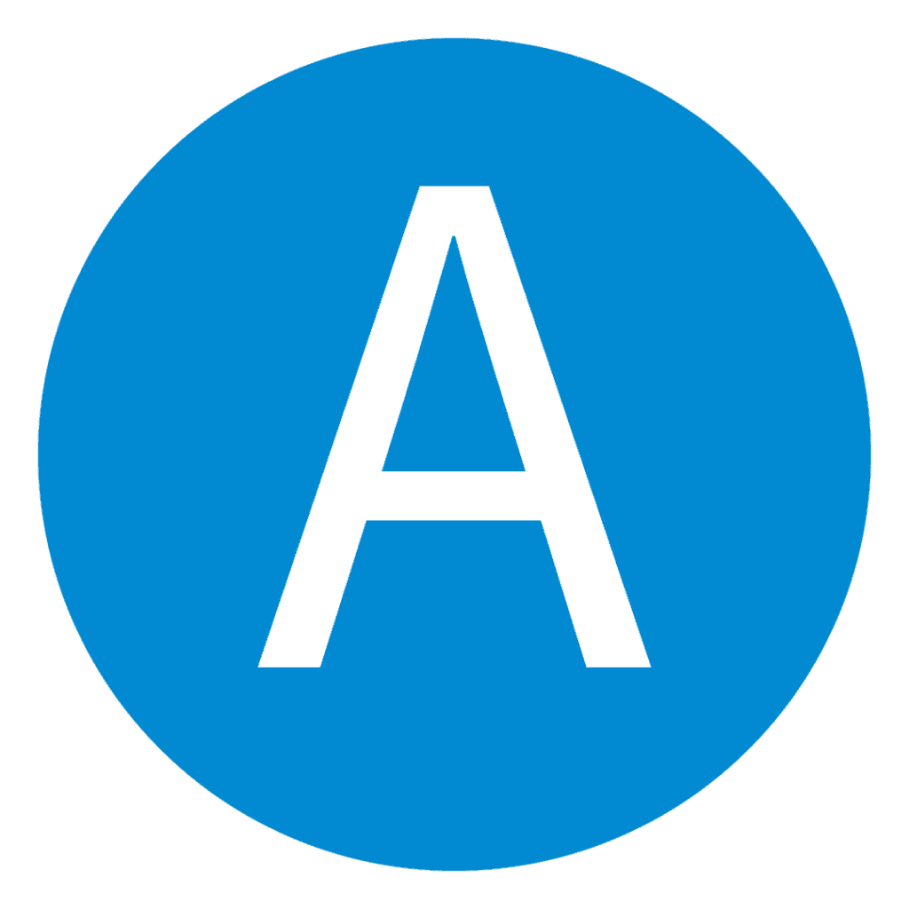 A blue circle with the letter a in it.