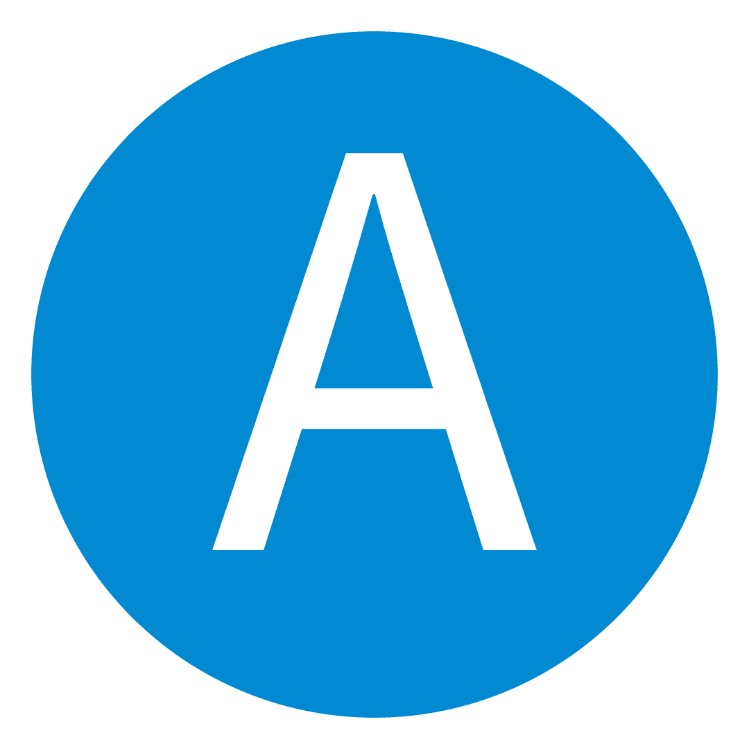 A blue circle with the letter a in it.