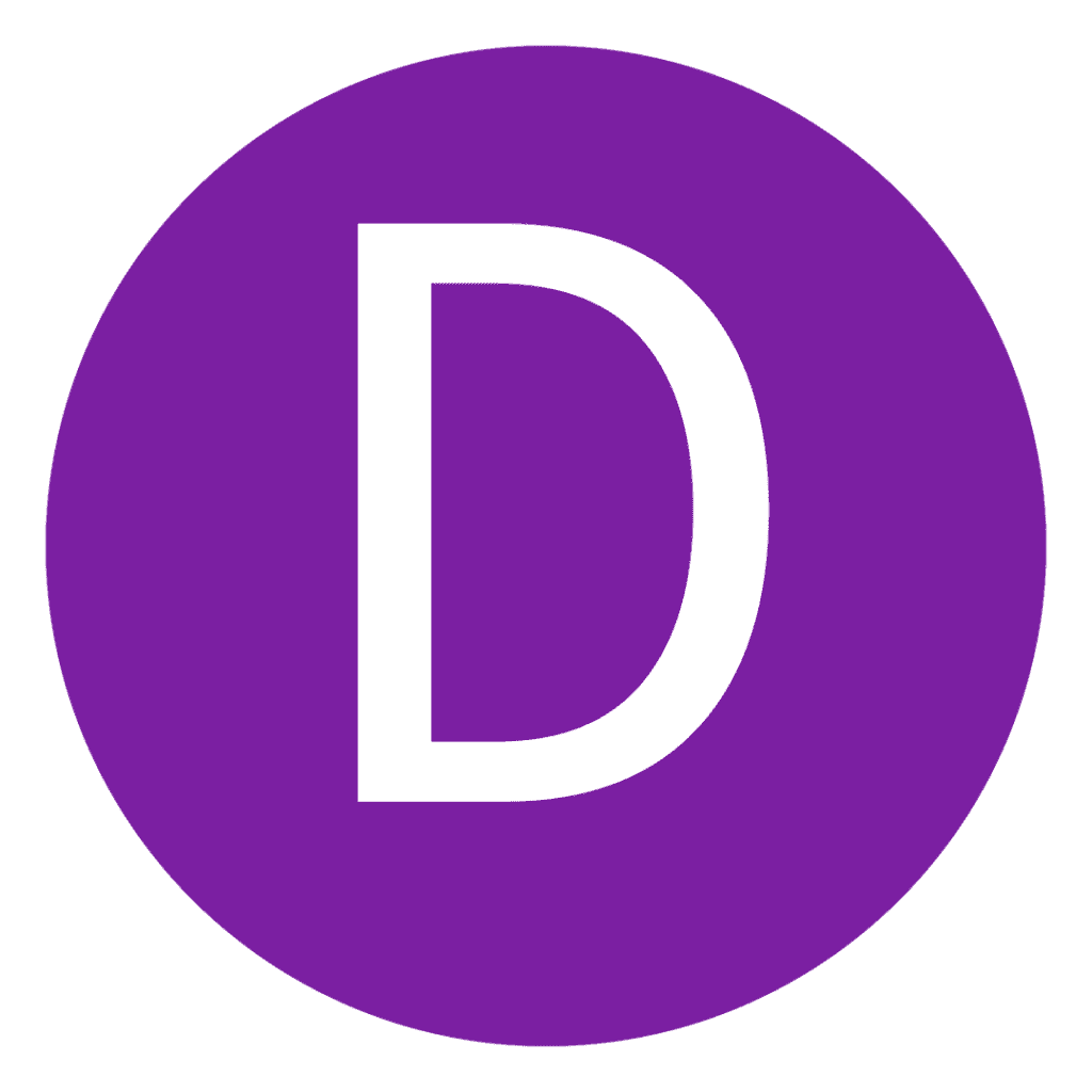 A purple circle with the letter d in it.