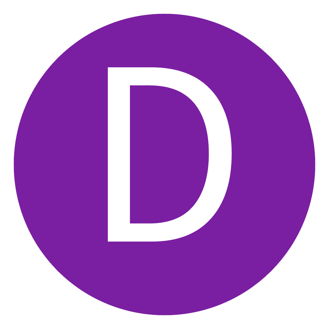 A purple circle with the letter d in it.