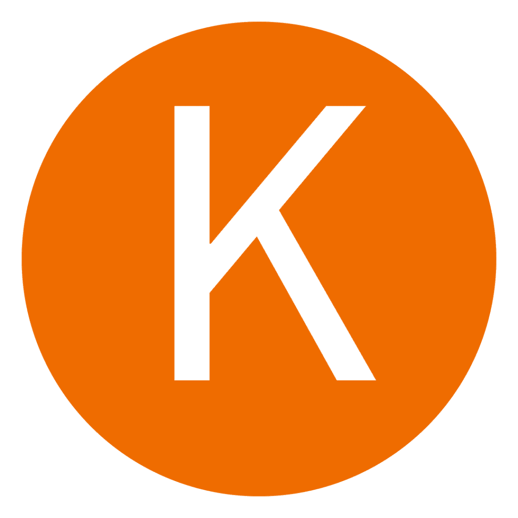 A picture of the letter k in an orange circle.