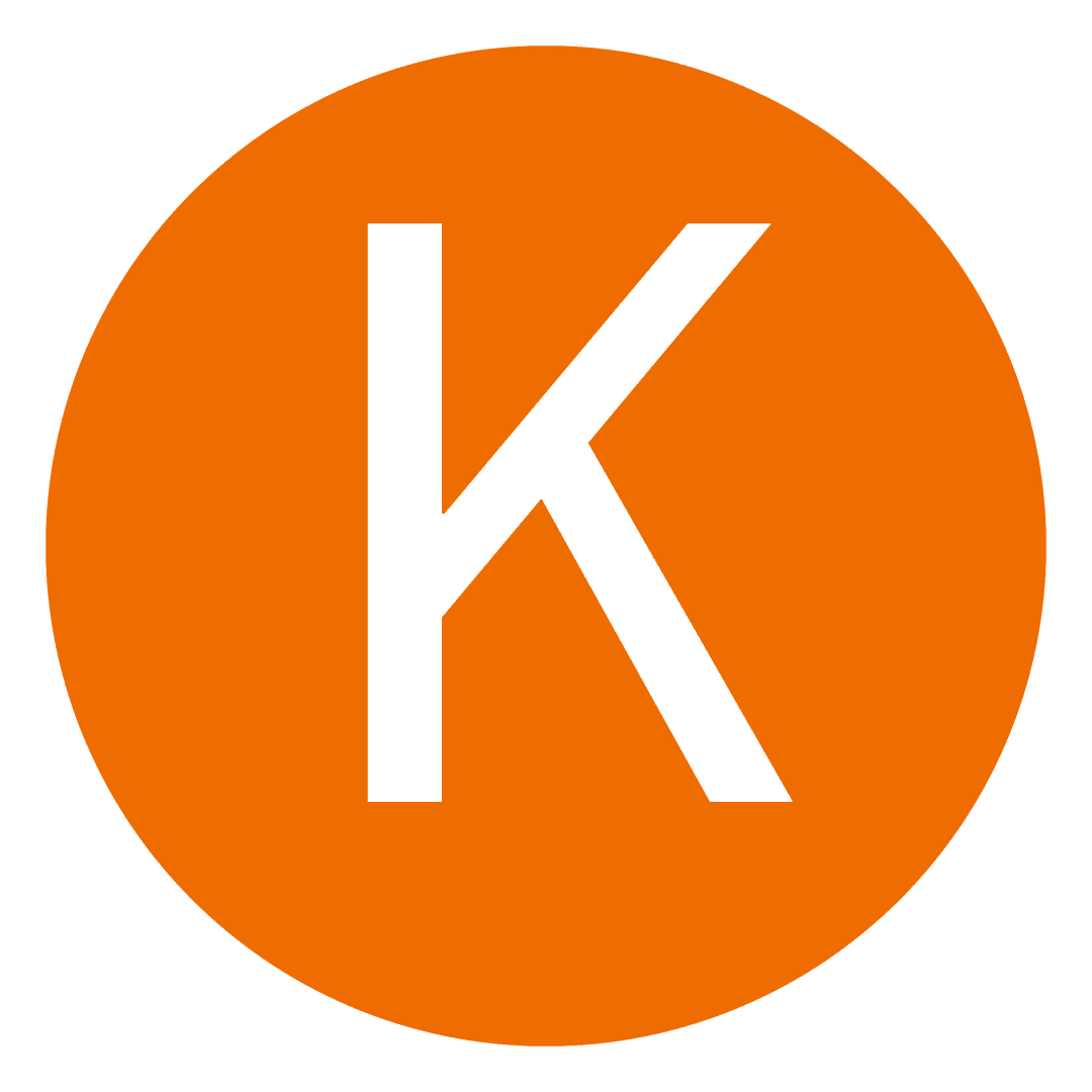 A picture of the letter k in an orange circle.